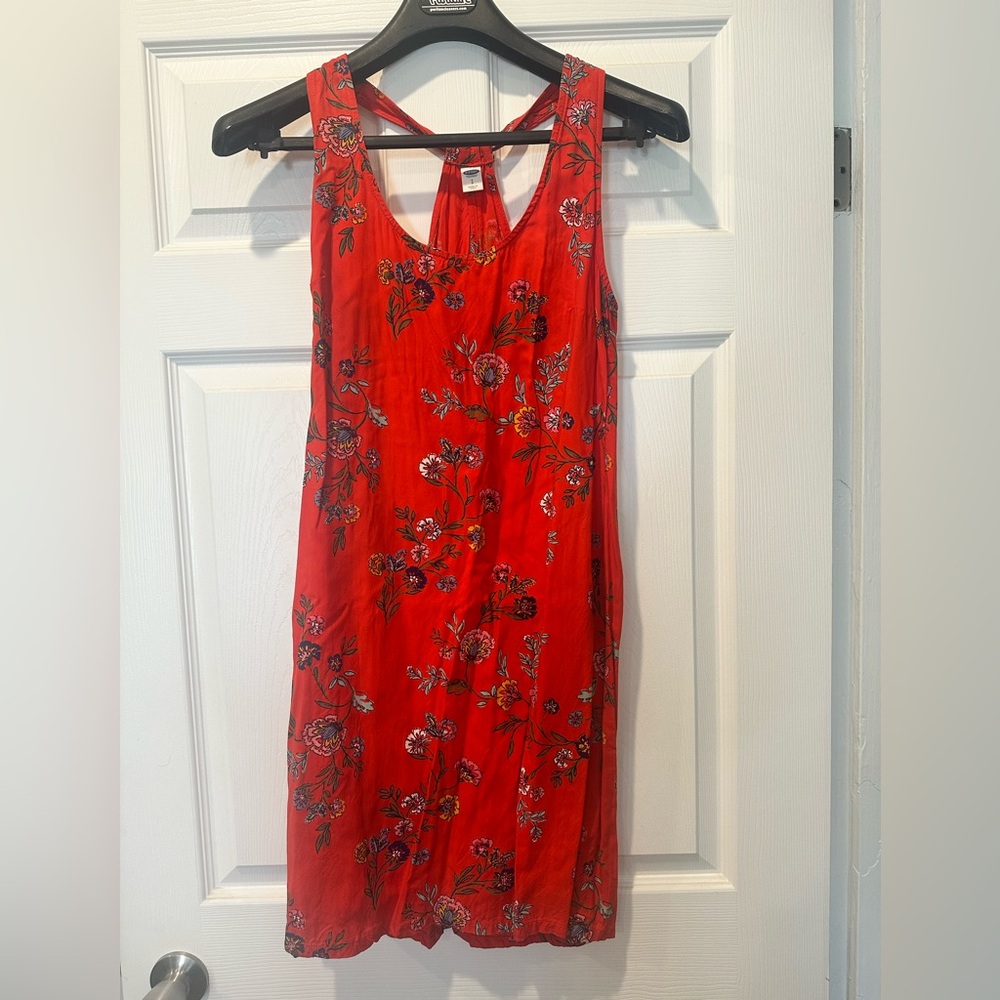 Old Navy Red Floral Tank Swing Dress Size S